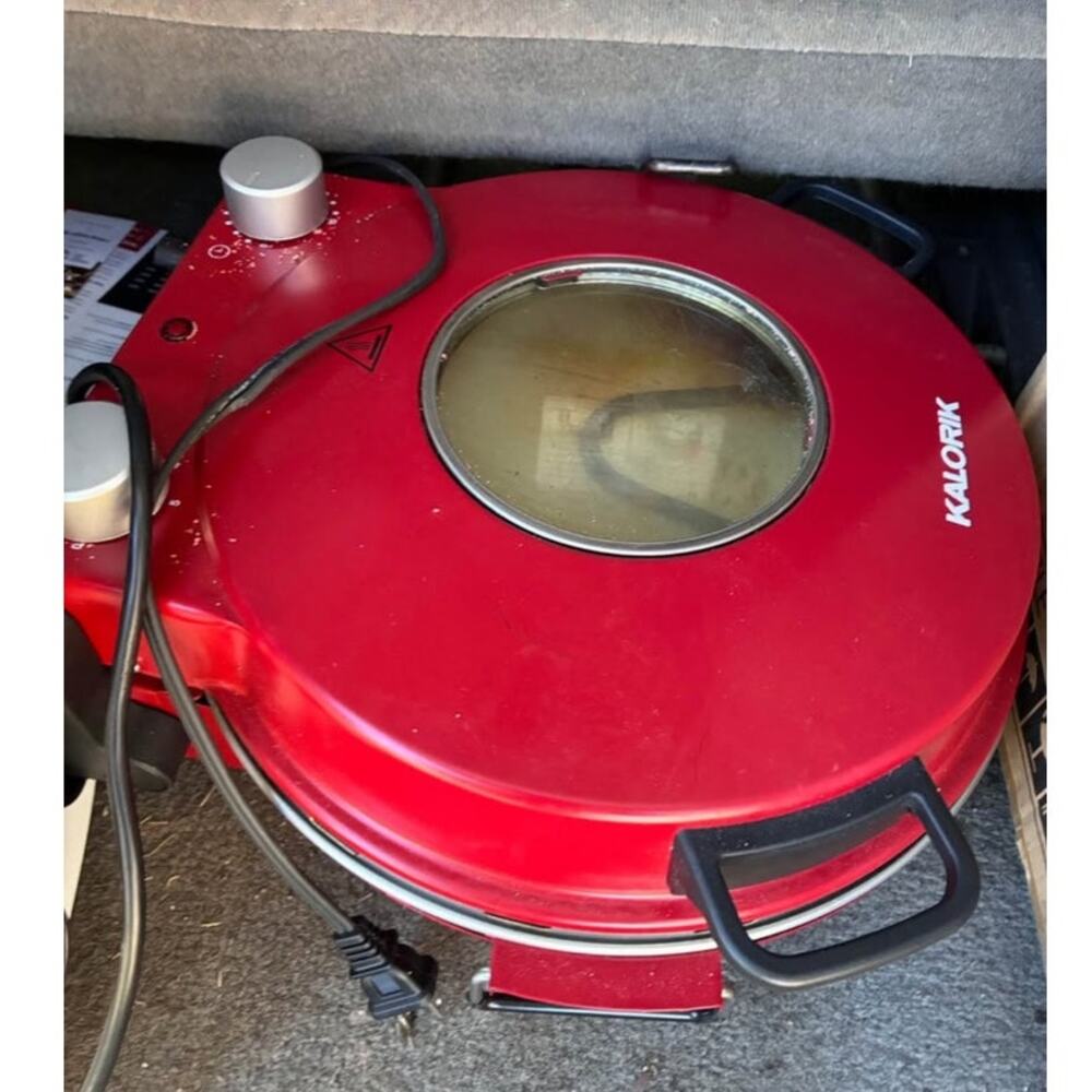 Kalorik Hot Stone Pizza PZM43618 Red Electric 12” Round Handled Indoor Oven